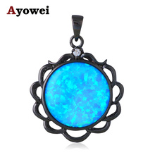 Promotion Fashion Jewelry for Women Round Flower Design Blue Fire Opal Black Gold Tone Necklace Pendants OP601A 2024 - buy cheap