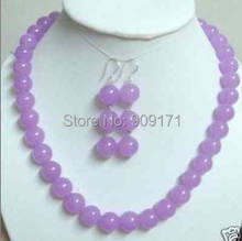 Free Shipping>>>>>10mm Charming purple stone Round Beads Necklace 18" Earrings Sets 2024 - buy cheap