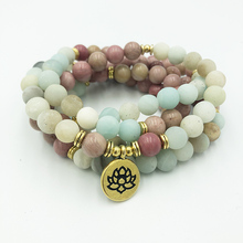 108 Prayer beads Healing Meditation Bracelet & Necklace Matte Amazonite Rhodonite Stone Yoga Lotus OM Bracelet Gift Women 2024 - buy cheap