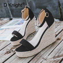 Plus Size 32-44 Women Wedges Sandals Summer Buckle Strap White High Heels Beach Sandals For Woman Cover Heel Lady Platform Shoes 2024 - buy cheap