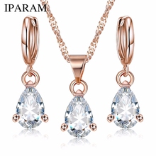 IPARAM Trendy Wedding Jewelry Sets Necklace Earrings Set Rose Gold Color Women Heart Pendant Necklace CZ Crystal Jewelry 2024 - buy cheap