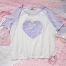 summer 2018 harajuku shirt korean fashion cute heart-shaped printed letters cartoon unicorn love stitching sweet t shirt women 2024 - buy cheap