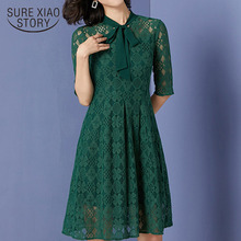 Vestido feminino moda 2022 elegante longo vestido verde plus size arco renda sólida primavera metade vestido na altura do joelho vestidos império 2913 50 2024 - compre barato
