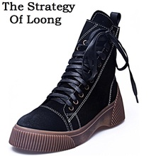 Spring Autumn Nubuck Cross-tied Ankle Women Boots Motorcycle Boots Lace-Up Sewing Genuine Leather Inside Ladies Shoes 20190812 2024 - buy cheap