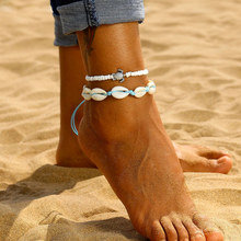 Moda azul corda escudo tornozeleiras contas do vintage turtle charme tornozeleira no pé tornozelo pulseiras para mulheres perna corrente praia jóias 2024 - compre barato