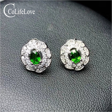 Vintage silver gemstone stud earring 2 pieces natural chrome diopside stud earring 925 silver diopside jewelry for office woman 2024 - buy cheap