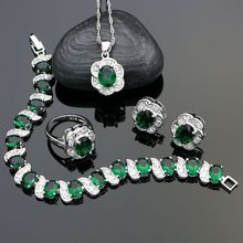 Bridal 925 Sterling Silver Jewelry Sets For Women Green Cubic Zirconia White Crystal Earrings/Ring/Bracelet/Necklace/Pendant Set 2024 - buy cheap