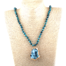 MOODPC Fashion Bohemian Tribal Artisan Jewelry Aqua Stone Knotted Blue Irregular Druzy Necklace 2024 - buy cheap