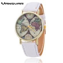 VANSVAR New Hot Leather Strap World Map Watches Fashion Women Quartz Watch Casual Wrist Watches Relogio Feminino 1539 2024 - buy cheap