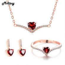 MoBuy 100% 925 Sterling Silver Jewelry Set Love Heart Gemstone Garnet Rose Gold Plated Fine Jewelry For Women Wedding V004ERN 2024 - buy cheap