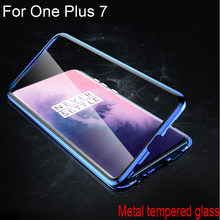 Luxury Magnetic Adsorption Case For One Plus 7 Metal Frame Clear Tempered Glass Cover For One Plus 7 Magnetic Flip Cases Coque 2024 - buy cheap