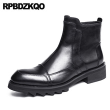 Официальные Черные ботиночки с натуральным лицевым покрытием; высокие массивные ботильоны на платформе с квадратным носком; обувь из натуральной кожи; Качественные Мужские модельные ботинки на молнии 2024 - купить недорого