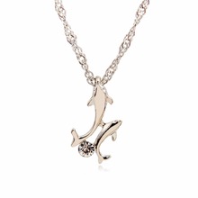 Crystal Dolphin Necklace Women Silver Rhinestone Pendant Clavicle Choker Double Charm Short Chain Fashion Jewelry Accessories 2024 - buy cheap