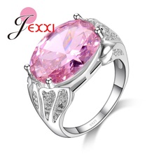 Charm Wedding Promise Engagement Rings Fashion Jewelry 925 Sterling Silver Finger Accessories Oval Cut Pink CZ Crystal 2024 - buy cheap