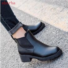 New Hot style Fashion women boots Round head thick bottom PU leather waterproof woman  boots size 35-39 2024 - buy cheap