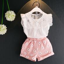 2018 Summer Toddler Clothes Children Baby Set Girls Clothing Sets White Lace T Shirt+Flower Print Pants 2pcs Clothes Sets JW2971 2024 - buy cheap