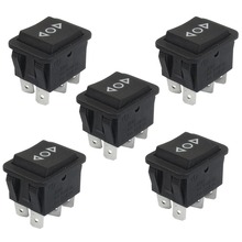 Miniinterruptor rocker, 6 pinos dpdt preto, liga/desliga, interruptor ac 250v/10a 125v, 5 peças