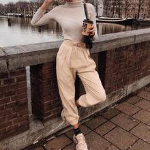 2019 Fashion Sashes Pockets High Waist Harem Pants Women Sexy Pleated Workout Capris Loose Casual Streetwear Sweat Trousers 2024 - buy cheap