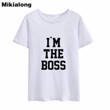 Женская хлопковая Футболка Mikialong, летняя забавная футболка с коротким рукавом и круглым вырезом, с надписью I'M THE BOSS Harajuku 2024 - купить недорого