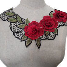 Apliques de encaje para cuello, flores rojas, accesorios de decoración de disfraces, adornos de costura, 1 unidad 2024 - compra barato