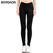 BIVIGAOS-Leggings de algodón de Color sólido para mujer, pantalones elásticos de cintura alta cruzada, ajustados, para deporte y entrenamiento, Otoño e Invierno 2024 - compra barato