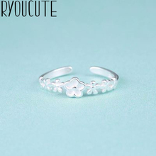 Boêmio punk real prata cor bonito flor de ameixa anéis para as mulheres jóias de afirmação grande dedo anel de noivado presente de festa 2024 - compre barato