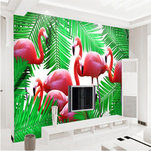 Beibehang-papel tapiz de seda verde, mural grande personalizado de pared, nórdico, pequeñas plantas verdes frescas, hojas, flamenco, TV 2024 - compra barato