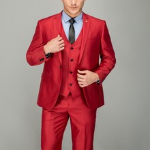 Red groom men's classic suit tailored high quality business party wedding dress 3 piece jacket pants vest 2024 - buy cheap