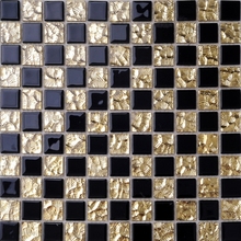 Telhas de mosaico de cristal de ouro cor preta misturada mosaico parede de azulejos da cozinha backsplash telhas de vidro do chuveiro do banheiro telha corredor 2024 - compre barato