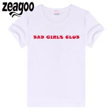 Zeagoo Casual mujeres básico Plain cuello redondo Slim Fit Soft manga corta Camiseta blanca BAD GIRLS CLUB letra roja 2024 - compra barato