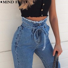 Calça jeans feminina de cintura alta, skinny slim azul preto vintage, com zíper, cintura alta, pernas finas, jeans para meninas 2024 - compre barato