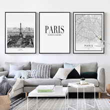 Nordic Poster Black White Paris Landscape Canvas Painting City Map Quotes Wall Art Print Wall Picture for Living Room Home Decor 2024 - buy cheap