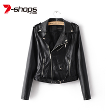 AECU Pu Leather Jacket Women Motorcycle Coat Short Faux Leather Jacket Soft Jacket Female Lapel Zipper Pocket Belt Jacket 2024 - buy cheap