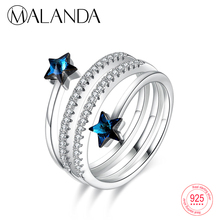 MALANDA anillos de estrellas de doble círculo de moda para mujeres Cristal de Plata de Ley 925 de Swarovski Noble anillos abiertos joyería de fiesta 2024 - compra barato