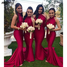 Halter Mermaid Long Slim Bridesmaids Dresses Sexy Backless 2019 Custom Simple Vestidos De Honor Of Maid Cheap Guest Prom Party 2024 - buy cheap