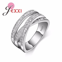 Luxury Bling Zirconia Finger Rings 925 Sterling Silver Simple Cross Wedding Jewelry For Women Bague Wholesale Gift 2024 - buy cheap