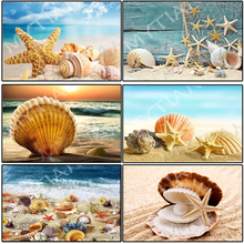 "seashell starfish seaside scenery" home decor Embroidery pattern full square/round diamond 5D DIY paintings cross stitch mosaic 2024 - buy cheap