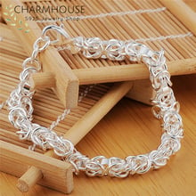 Pura 925 Pulseiras de Prata para As Mulheres 8 milímetros Spigot Chain link Bracelet & Bangles Pulseira Pulseira de Casamento Nupcial Jóias Acessório 2024 - compre barato