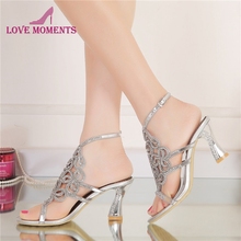 Sandalias plateadas con diamantes de imitación para mujer, zapatos de fiesta brillantes con punta abierta, para verano 2024 - compra barato