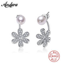 Real 925 Sterling Silver Pearl Long Earrings Silver Dazzling Daisy Flower Stud Earrings for Women Jewelry 2024 - buy cheap