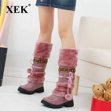 Xek 2018 novo inverno botas quentes engrossado pele botas de salto alto moda feminina sexy botas de neve longa tamanho 35-43 zll157 2024 - compre barato