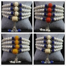 Buddha bultilayer natural white stone 6mm 108 round beads bracelets colorful resin beeswax lucky fashion Healthy 28inch B786 2024 - buy cheap