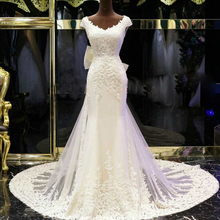 Scalloped Neck Mermaid Wedding Dress China Bow Luxury Robe de Mariee Sirene Ivory Tulle Bridal Gown Vestido de Noiva Princesa 2024 - buy cheap