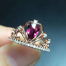 Кольцо с драгоценным камнем из серебра природный красный турмалин пробы, S925 пробы, модное элегантное кольцо с каплями короны, женские обручальные кольца, ювелирные изделия 2024 - купить недорого