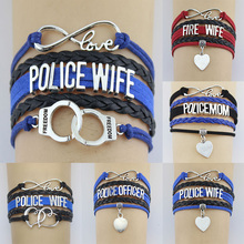 10PC/Lot Infinity Love Police/Fire Wife Mom Officer Freedom Double Heart Charm Wrap Bracelet Rope Women & Men Bracelets Jewelry 2024 - buy cheap