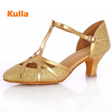 Sequins Latin Dance Shoes Woman Gold Silver Glitter Girl Ladies Salsa Tango Ballroom Dancing Shoes High Heels 5cm Female Sandals 2024 - buy cheap