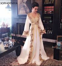 New White Beaded Muslim Long Evening Dresses Luxury Dubai caftan mariage Dress Long Sleeves Formal dress Evening party gowns 2024 - buy cheap