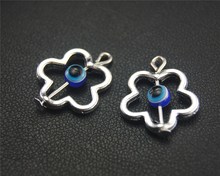 5pcs  Silver Color flower spacer with blue evil eye beads Charms Pendants for Jewelry Making DIY Handmade Craft 20x16mm A64 2024 - buy cheap
