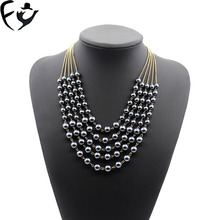 FY nuevo europeo y americano antiguo gris oscuro imitación perla multi-capa collar 2024 - compra barato