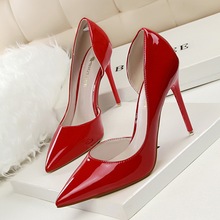 Sapato feminino salto alto, calçado feminino liso vermelho amarelo 2024 - compre barato